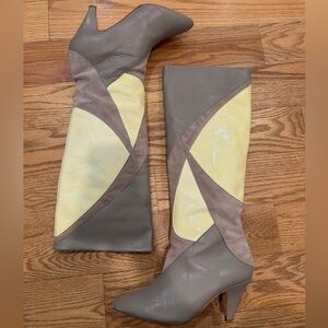 80%20 Gray and Cream Heeled Boots